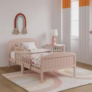 Toddler Bed, Solid Wood Modern Design Transitional Bed for Kids with Rails for Children's Bedroom with 2 Safety Guard